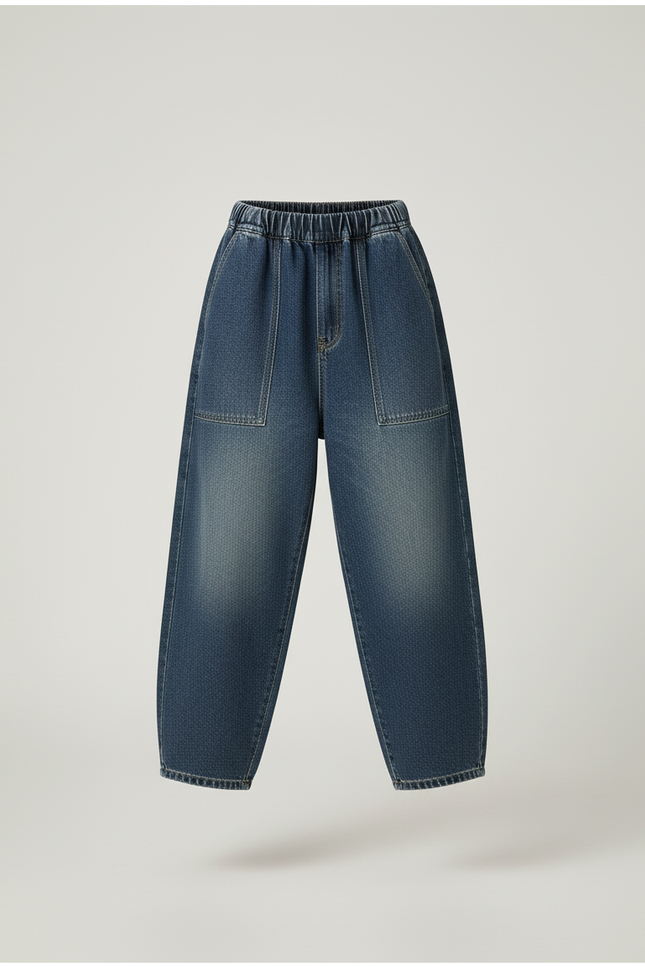 Pantalon Baggy Jean Denim Ample Rétro Fille - Marine - vue 3