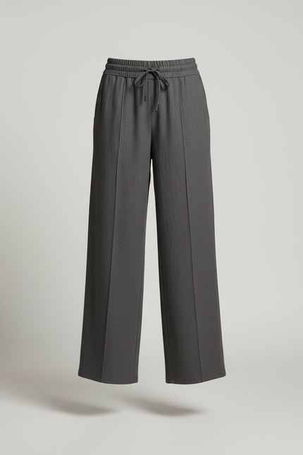 Pantalon Baggy Gris Anthracite Fluide Décontracté Cordon - Viscose - vue 3