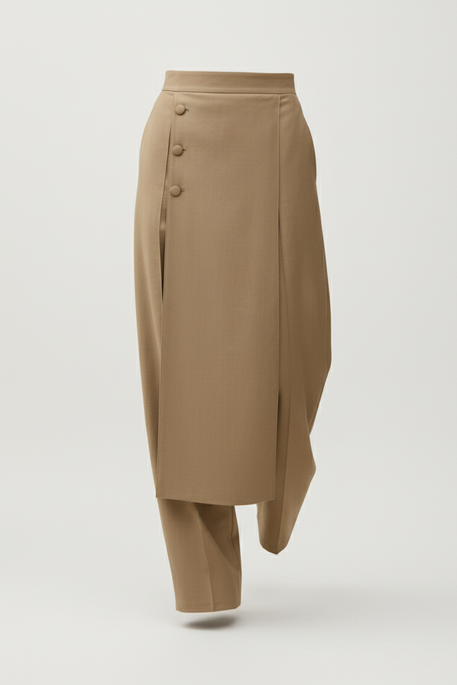 Pantalon Baggy Kaki Fluide Asymétrique Boutons Femme - Viscose - vue 3