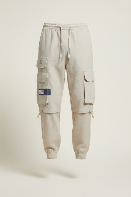 Pantalon Baggy Beige Lin Cargo Ample Homme - vue 3