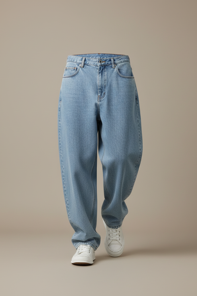 Pantalon Baggy Jean Bleu Clair Ample Streetwear Décontracté - vue 3