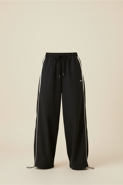 Pantalon Baggy Noir Rayure Blanche Fluide Femme - Polyester - vue 3
