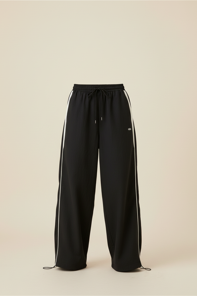 Pantalon Baggy Noir Rayure Blanche Fluide Femme - Polyester - vue 3