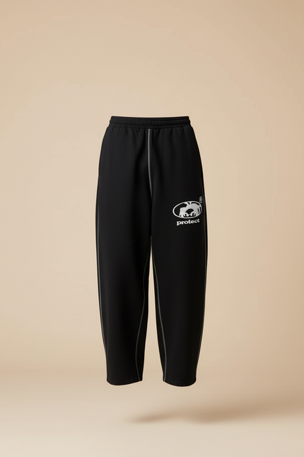 Pantalon Baggy Noir Ample Brodé Décontracté Jogging - Molleton - vue 3