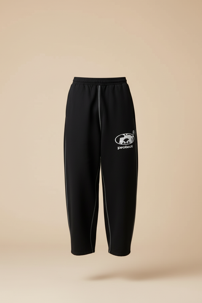 Pantalon Baggy Noir Ample Brodé Décontracté Jogging - Molleton - vue 3