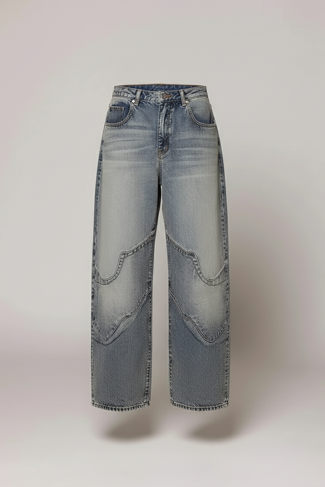 Pantalon Baggy Jean Ample Délavé Femme Urbain - Bleu - vue 3