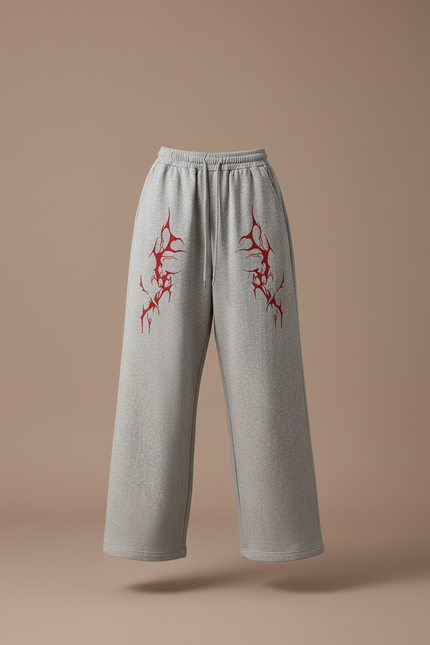 Pantalon Baggy Gris Coton Ample Imprimé Streetwear Femme - Molleton - vue 3