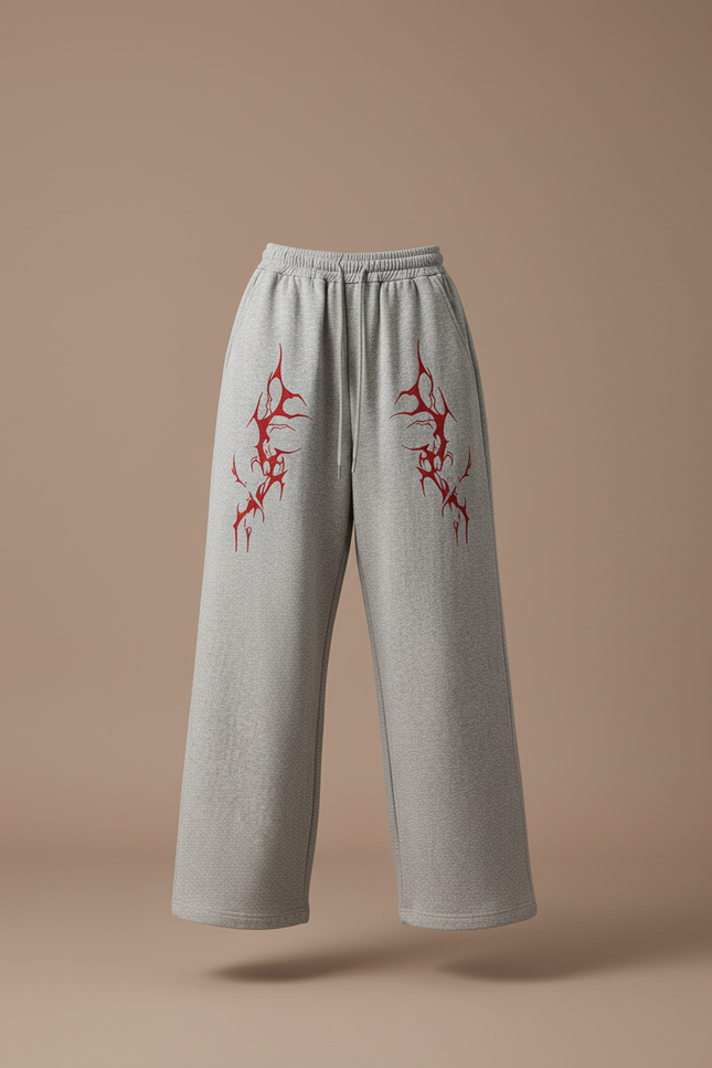 Pantalon Baggy Gris Coton Ample Imprimé Streetwear Femme - Molleton - vue 3