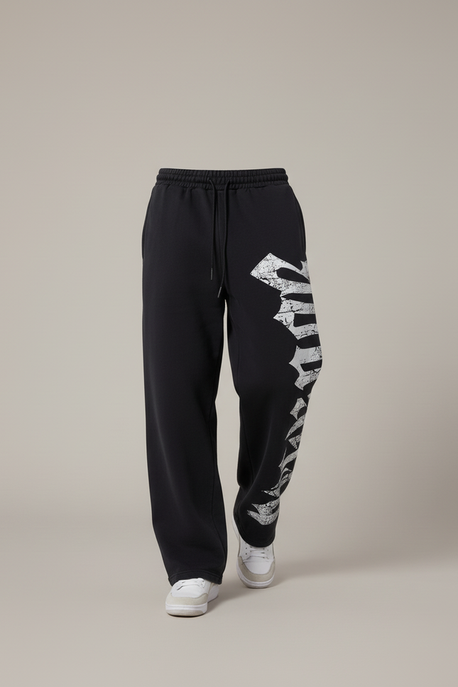 Pantalon Baggy Noir Ample Imprimé Coton Décontracté - Molleton - vue 3