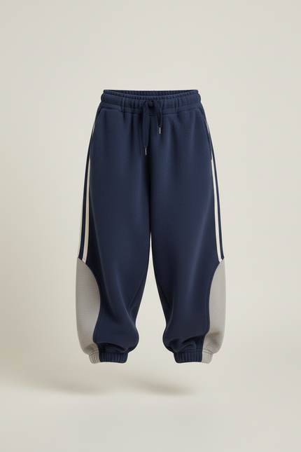 Pantalon Baggy Bleu Marine Molletonné Rayé Bicolore Enfant - vue 3