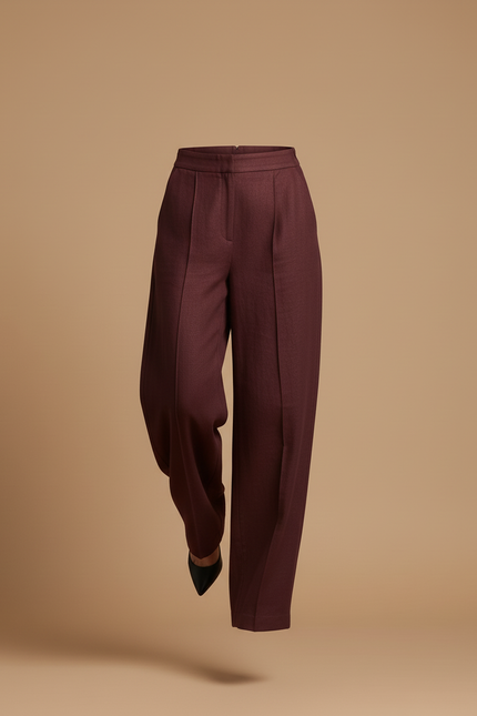 Pantalon Baggy Bordeaux Ample Droit Taille Haute Élégant - Laine - vue 3