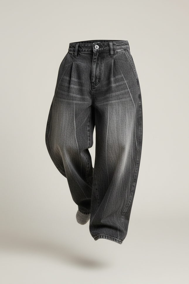 Pantalon Baggy Gris Délavé Ample Large Plissé Enfant - Jean - vue 3