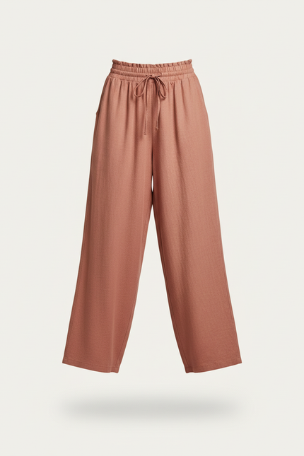 Pantalon Baggy Rose Fluide Ample Taille Haute - Lin - vue 3