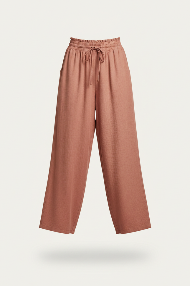Pantalon Baggy Rose Fluide Ample Taille Haute - Lin - vue 3