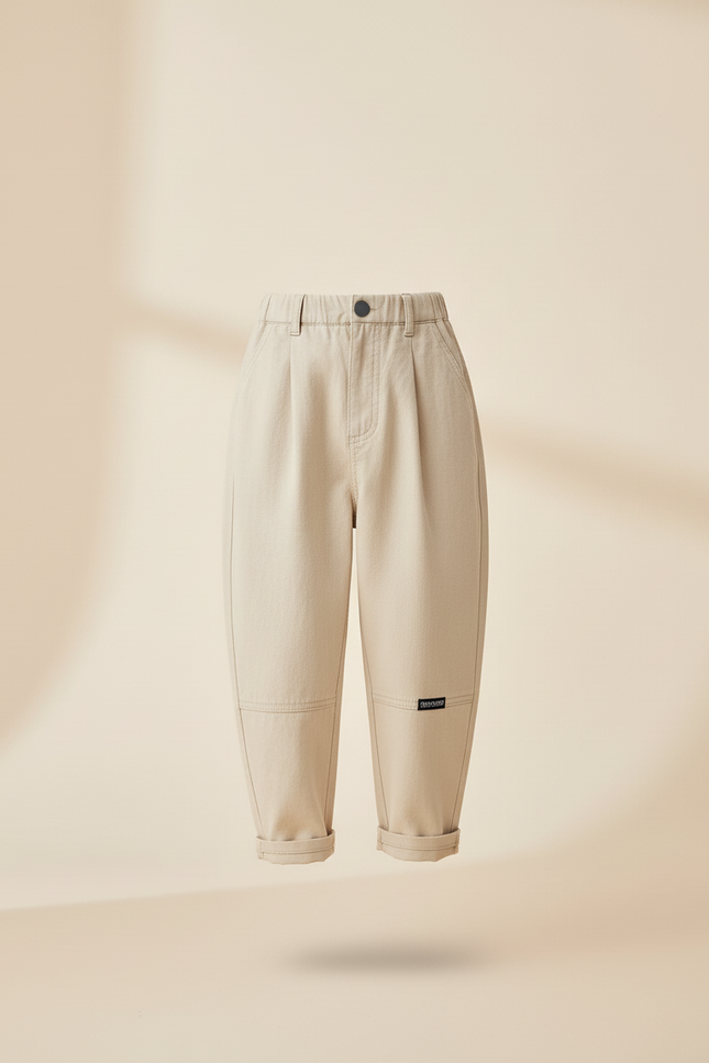 Pantalon Baggy Garçon Beige Taille Haute - Toile - vue 3