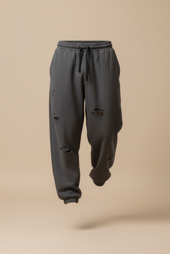Pantalon Baggy Gris Déchiré Molleton Homme Sport - vue 3