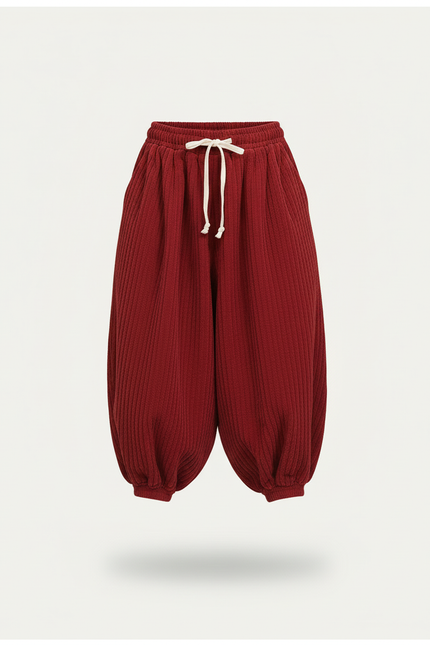 Pantalon Baggy Rouge Côtelé Ample Enfant - Bordeaux Cordé - vue 3