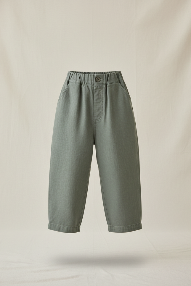 Pantalon Baggy Vert Kaki Coton Ample Décontracté Fille - vue 3