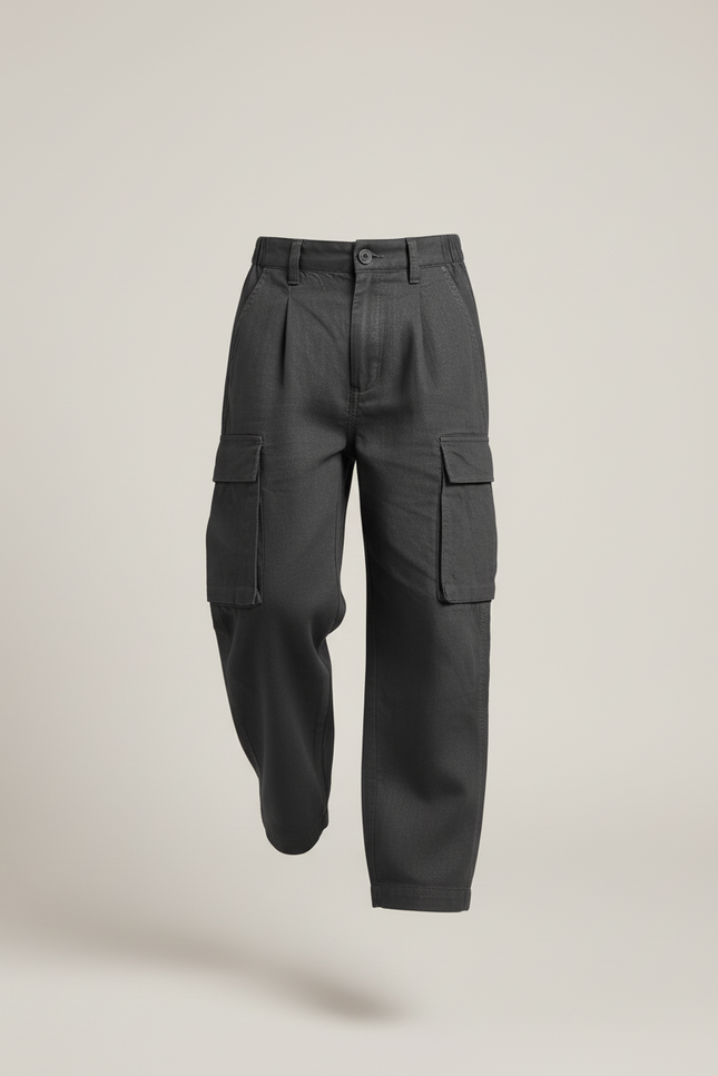 Pantalon Baggy Gris Cargo Ample Garçon Décontracté - Lin - vue 3
