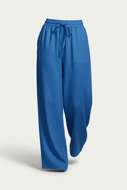 Pantalon Baggy Bleu Roi Ample Fluide Cordon Décontracté - Lin - vue 3