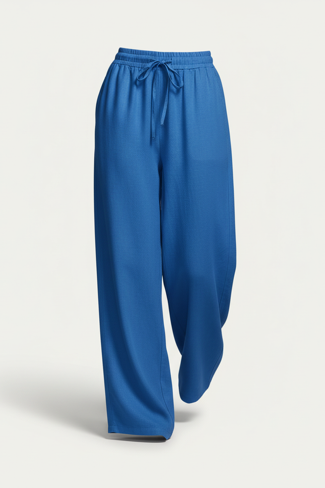 Pantalon Baggy Bleu Roi Ample Fluide Cordon Décontracté - Lin - vue 3