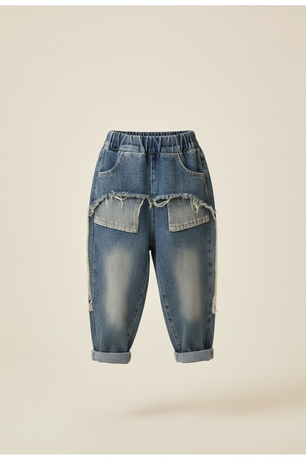 Pantalon Baggy Jean Ample Déchiré Enfant Décontracté - Bleu - vue 3