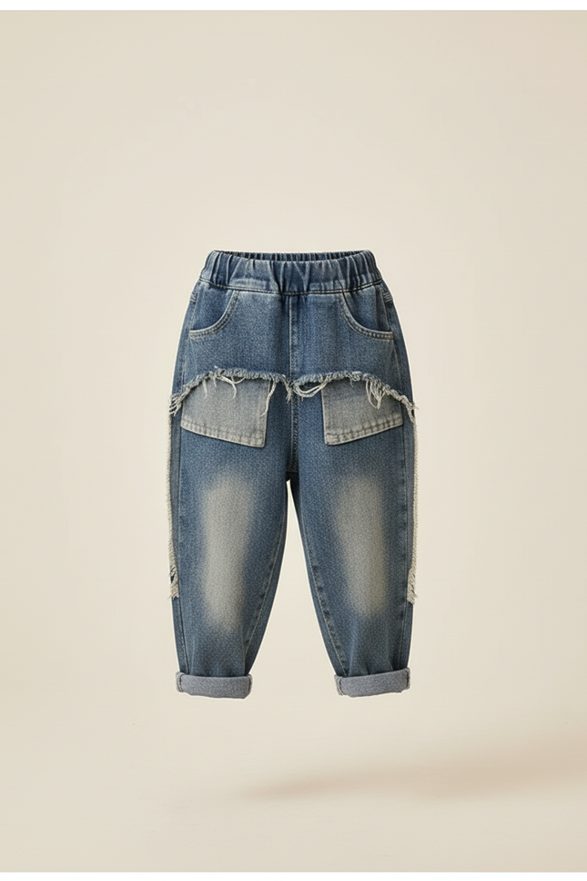 Pantalon Baggy Jean Ample Déchiré Enfant Décontracté - Bleu - vue 3