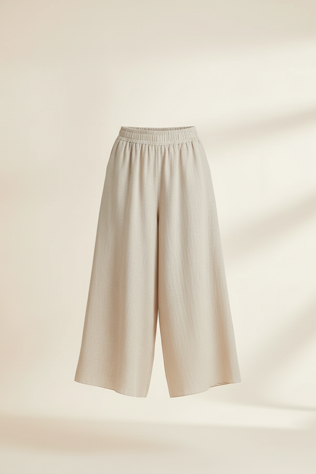 Pantalon Baggy Lin Beige Large Ample Culotte - vue 3