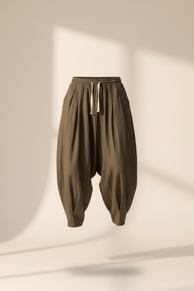 Pantalon Baggy Kaki Ample Lin Plissé Décontracté Homme - vue 3