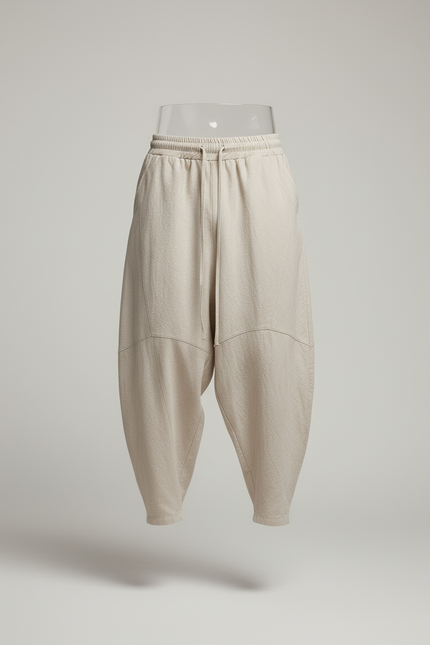 Pantalon Baggy Lin Beige Ample Décontracté Cordon Homme - vue 3
