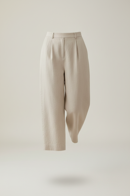 Pantalon Baggy Lin Ample Beige Court Décontracté Femme - vue 3