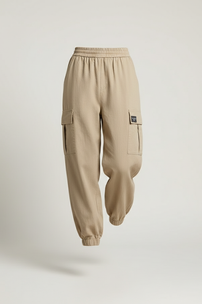 Pantalon Baggy Beige Cordon Cargo Femme Confortable - Toile - vue 3