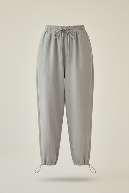 Pantalon Baggy Gris Cordon Lin Ample Décontracté Femme - vue 3
