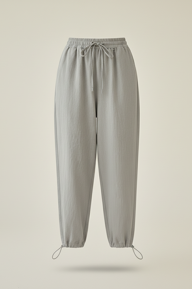 Pantalon Baggy Gris Cordon Lin Ample Décontracté Femme - vue 3