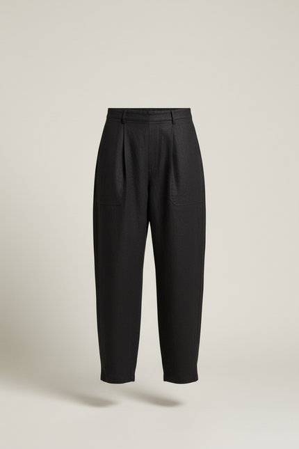 Pantalon Baggy Noir Lin Ample Élégant Bretelles - vue 3