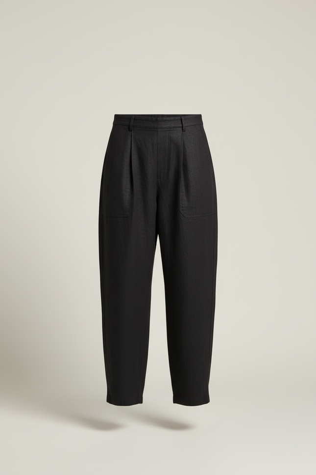 Pantalon Baggy Noir Lin Ample Élégant Bretelles - vue 3
