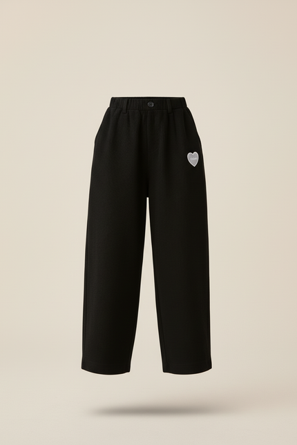 Pantalon Baggy Noir Côtelé Ample Décontracté Cœur - Cordé - vue 3