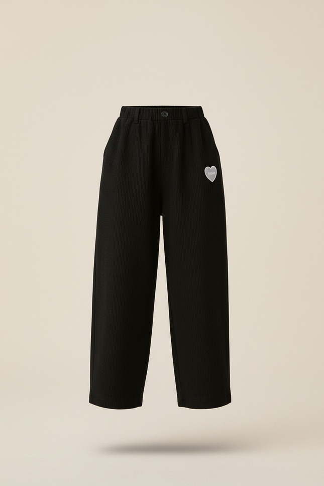 Pantalon Baggy Noir Côtelé Ample Décontracté Cœur - Cordé - vue 3