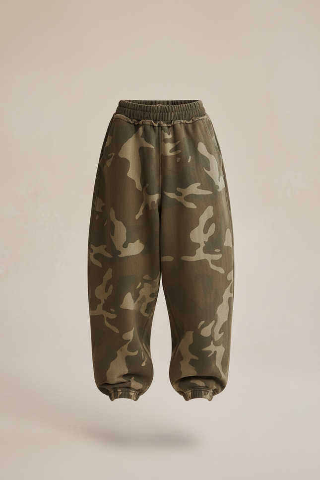 Pantalon Baggy Camouflage Vert Ample Décontracté Coton - Molleton - vue 3