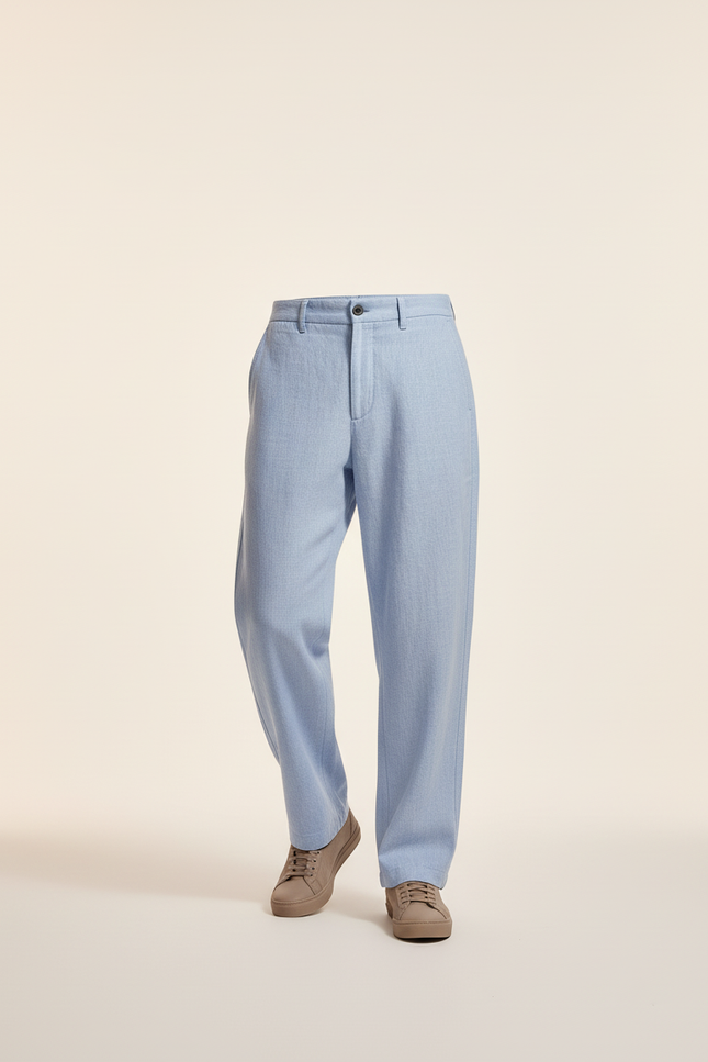 Pantalon Baggy Bleu Clair Lin Décontracté Homme - vue 3