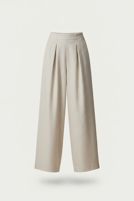 Pantalon Baggy Beige Lin Ample Droit Élégant - vue 3
