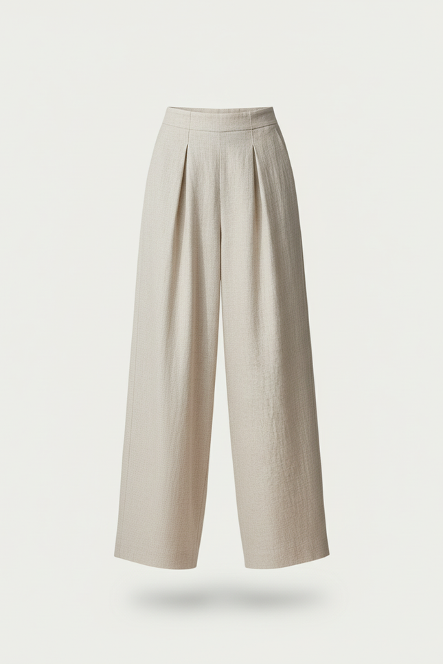 Pantalon Baggy Beige Lin Ample Droit Élégant - vue 3