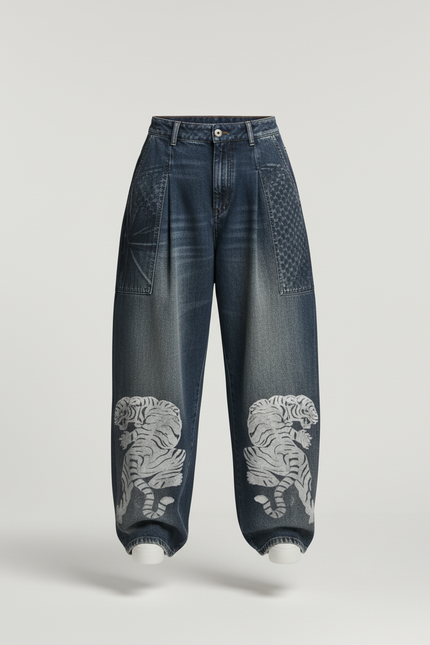 Pantalon Baggy Bleu Délavé Tigre Ample Femme - Jean - vue 3