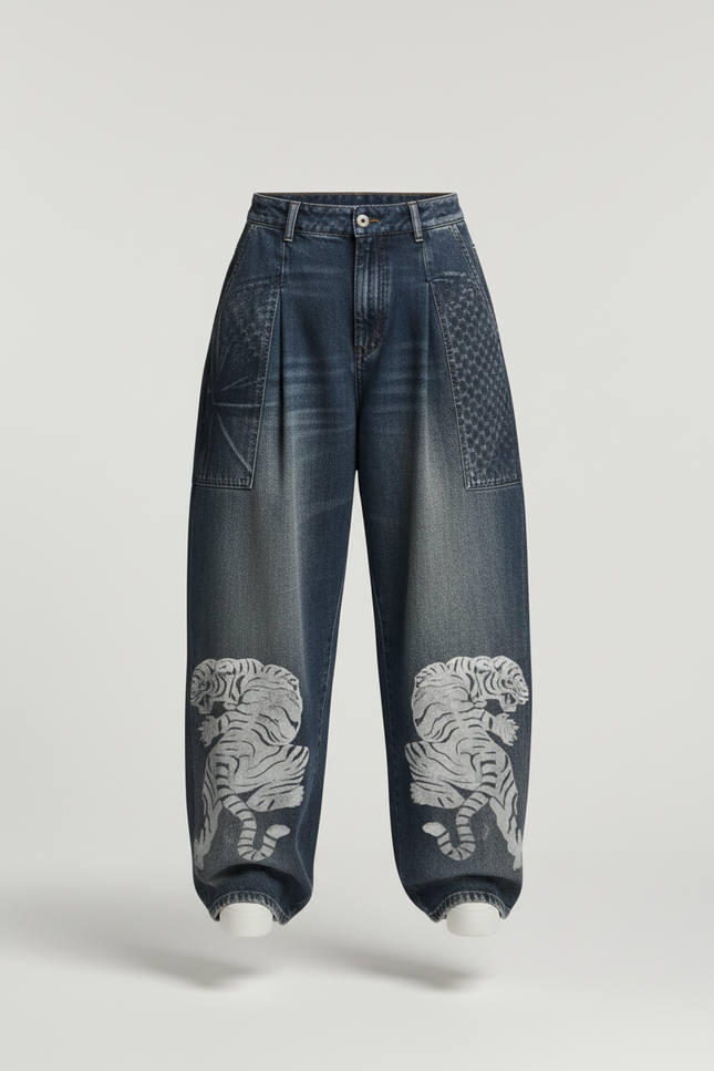 Pantalon Baggy Bleu Délavé Tigre Ample Femme - Jean - vue 3