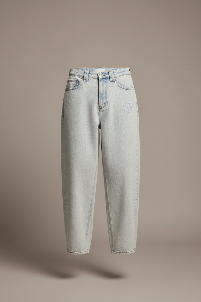 Pantalon Baggy Jean Bleu Clair Brodé Ample Décontracté - vue 3