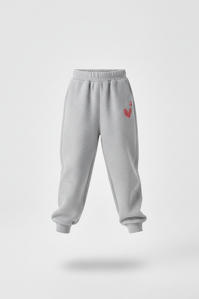 Pantalon Baggy Gris Cœurs Décontracté Enfant Coton - Molleton - vue 3