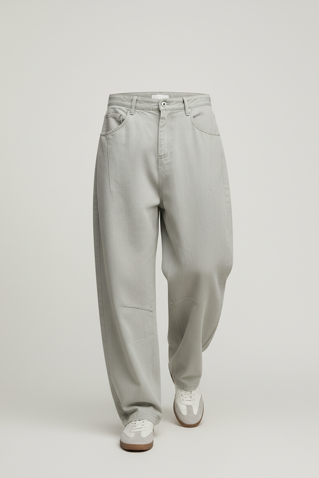 Pantalon Baggy Coton Gris Clair Ample Décontracté - Jean - vue 3