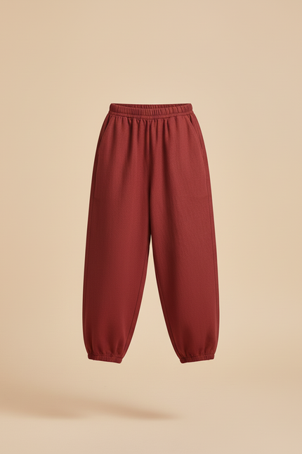 Pantalon Baggy Rouge Brique Ample Confortable Élastiqué Fille - Bordeaux Molleton - vue 3