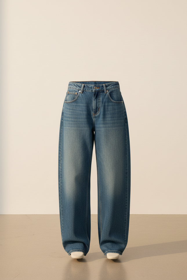 Pantalon Baggy Bleu Jean Ample Décontracté Femme - vue 3
