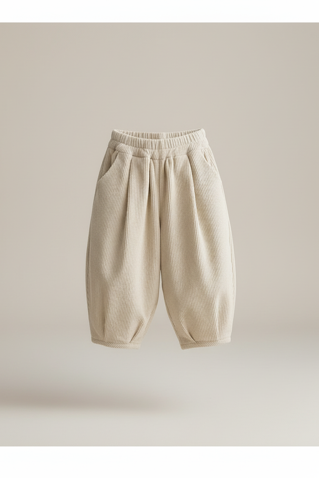 Pantalon Baggy Fille Beige Taille Élastique - Cordé - vue 3